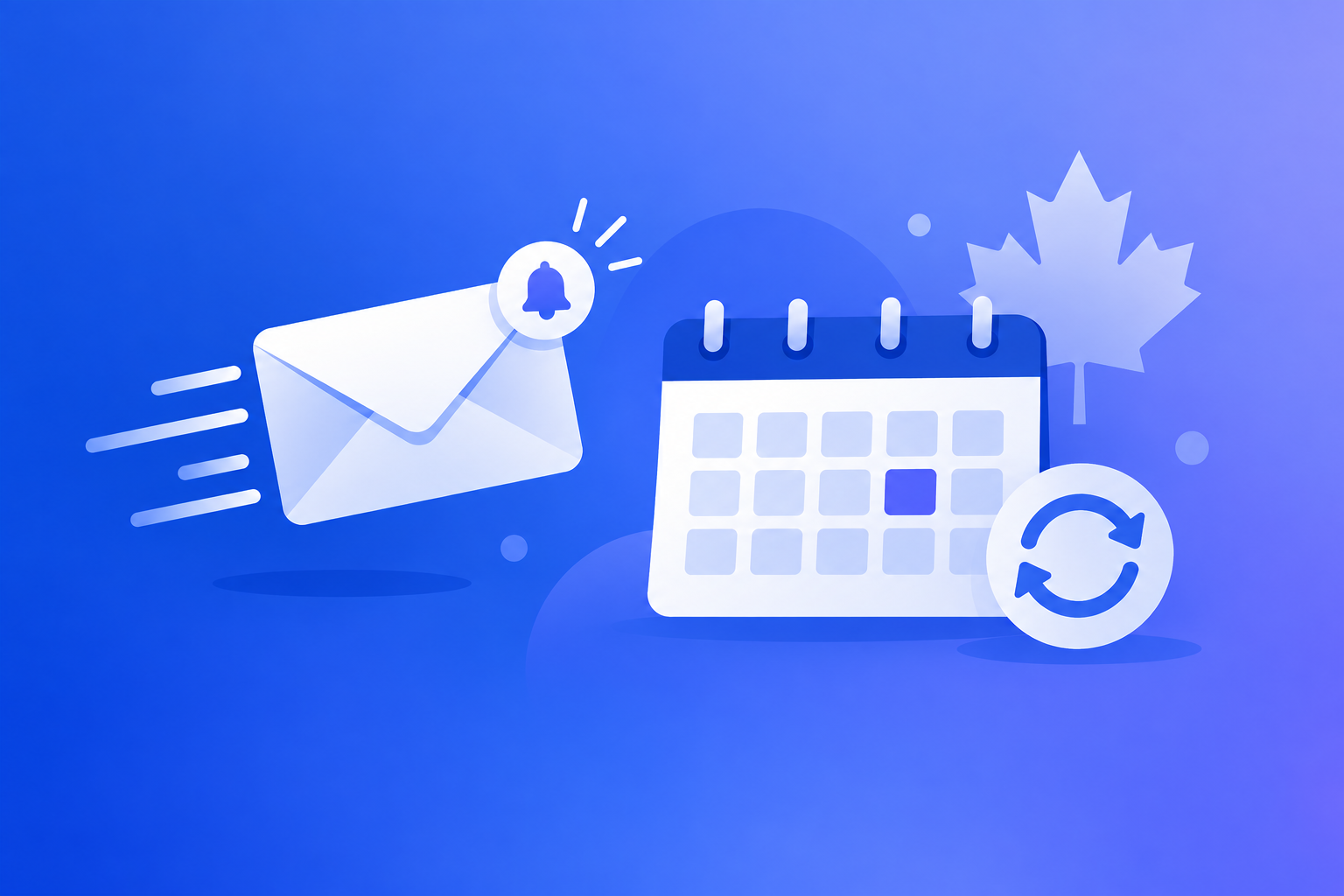 A notice envelope arriving ahead of a calendar renewal date next to a recurring payment icon