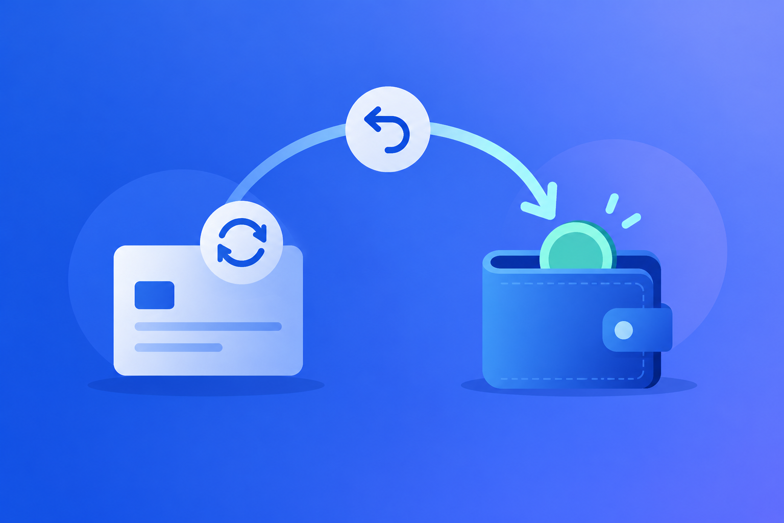 A subscription charge with a return arrow looping back to a wallet, representing a refund request