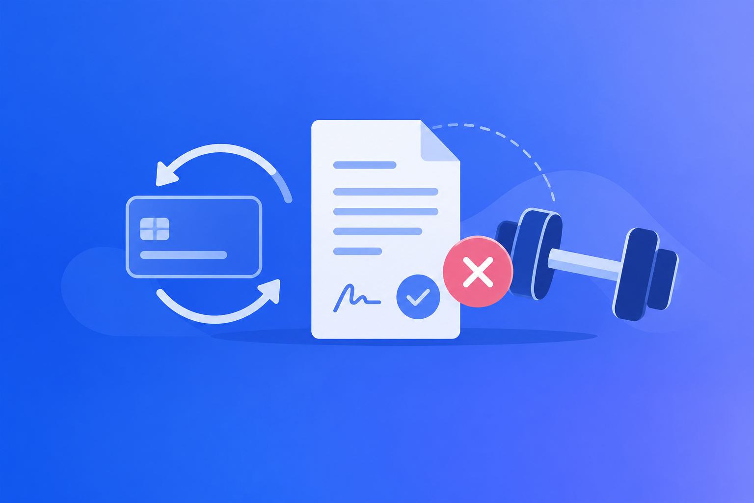 A recurring payment icon tied to a signed contract, representing a gym membership autopay