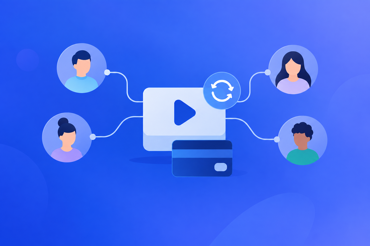 A single subscription icon connected to several people, representing a shared or family plan