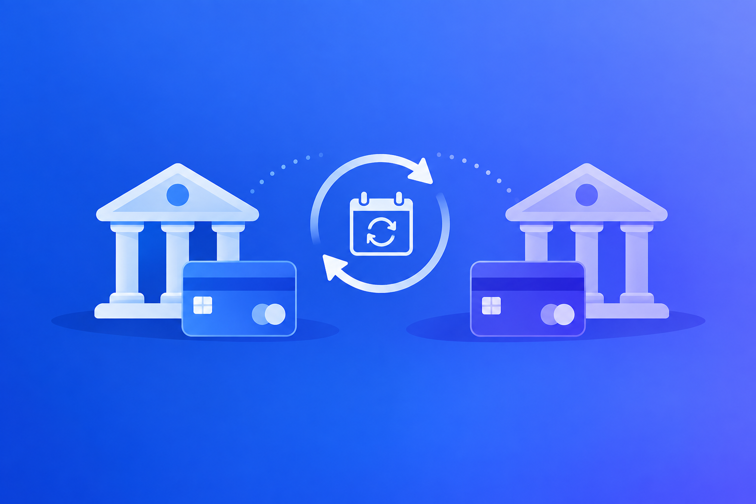 A recurring payment arrow moving from an old bank account to a new one, with some connections breaking